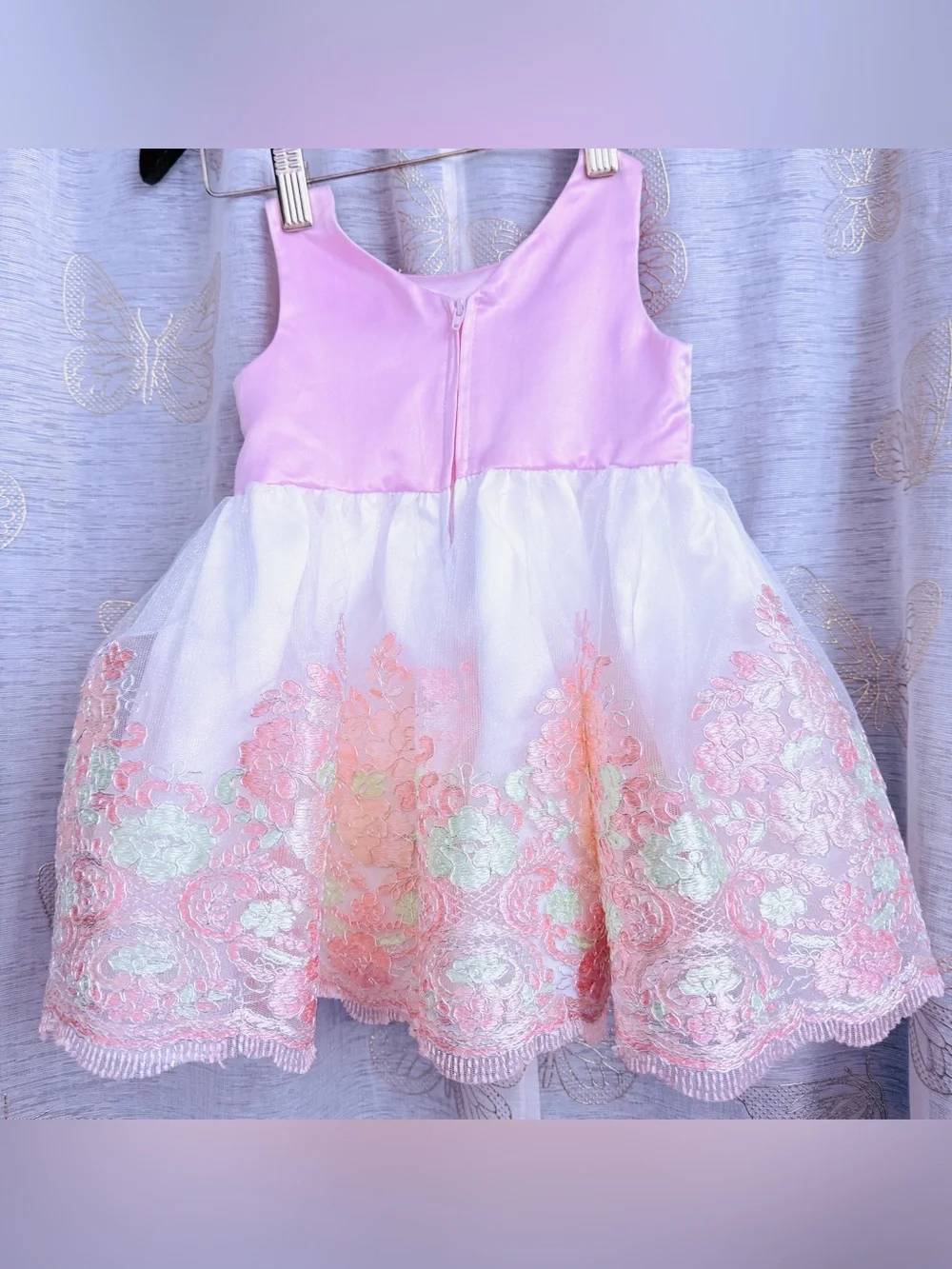 Bonnie Baby Girls 18M Pink Satin Embroidered Floral Lace Party Dress